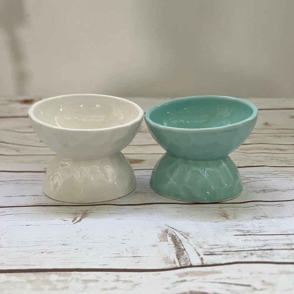 Signature Housewares Ceramic Pet Bowls Hammered Texture Elevated Set of 2 OS